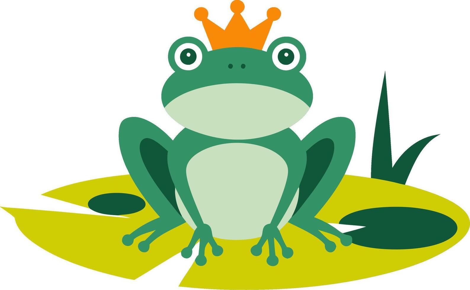 Cartoon Frog Prince Sitting on Lily Pad Illustration for Kids Decor and Storybooks vector