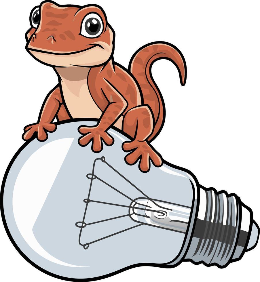 Cartoon Gecko Sitting on Light Bulb Illustration for Creative Concepts vector