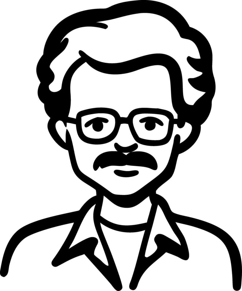 Cartoon Male Portrait with Glasses and Mustache Illustration vector