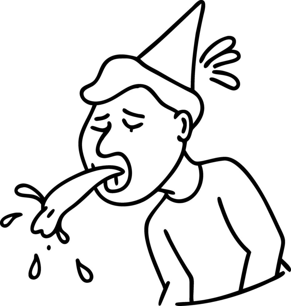 Cartoon Party Hat Character Vomiting Illustration for Humorous Content vector