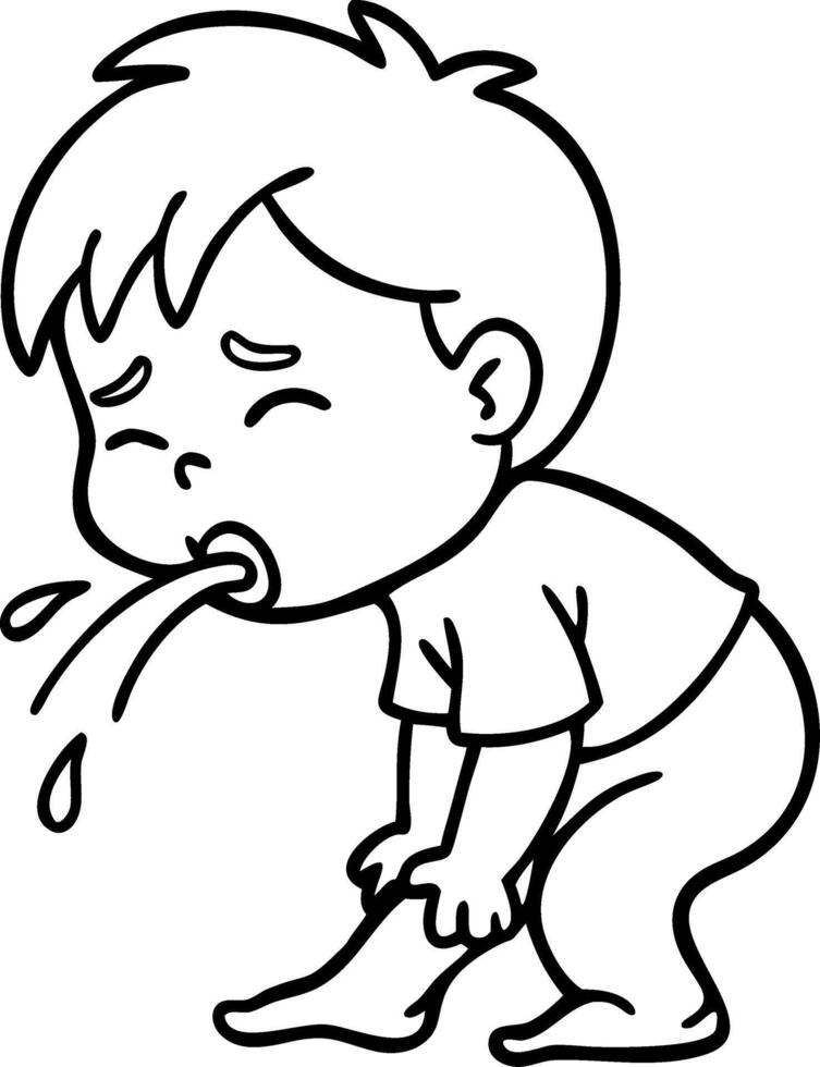 Cartoon Sick Child Vomiting for Health and Wellness Education vector