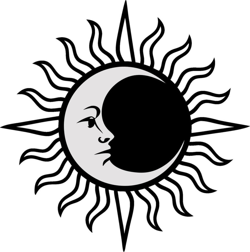 Celestial Sun Moon Yin Yang Art for Tattoo and Coloring Book Designs vector