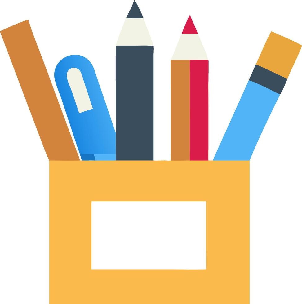 Colorful Stationery Illustration of Pencils and Pens in a Desk Organizer vector