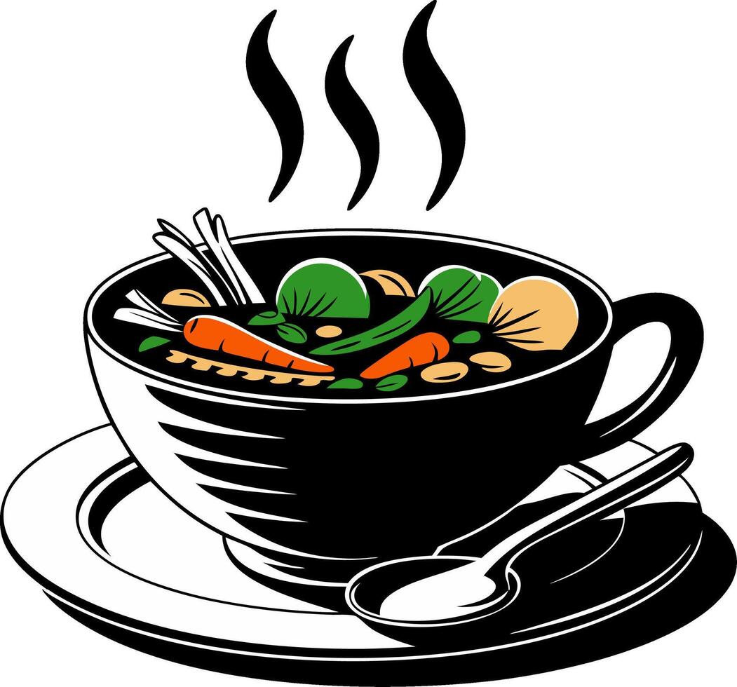 Colorful Vegetable Soup in a Black Bowl Art for Food Illustrations vector