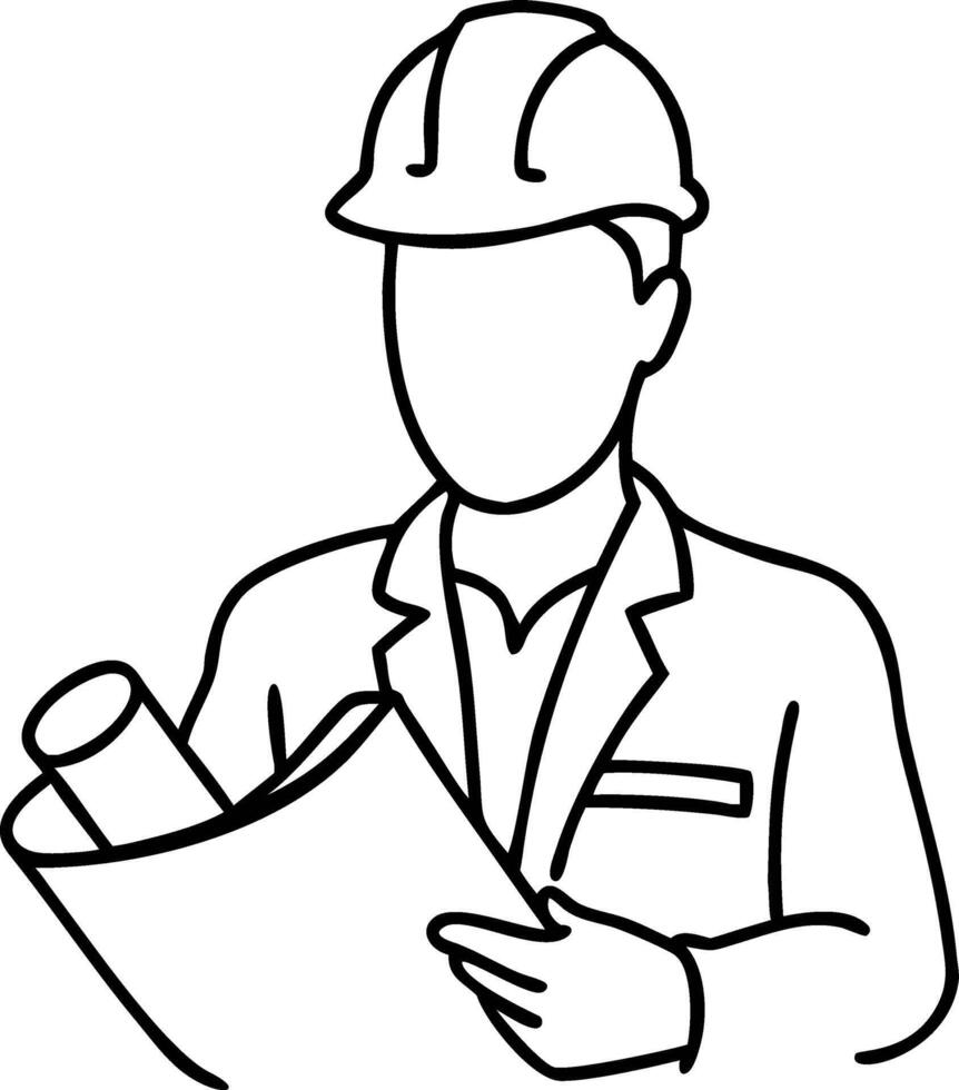 Construction Engineer with Hard Hat Holding Blueprints Illustration vector