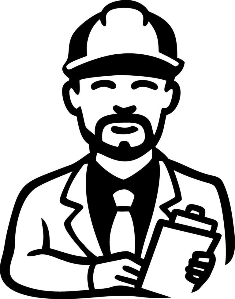 Construction Worker Cartoon Outline with Clipboard for Industry and Safety Design vector