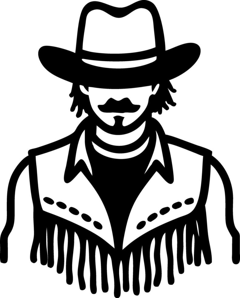 Cowboy Illustration Rugged Western Man with Hat and Fringe Vest vector