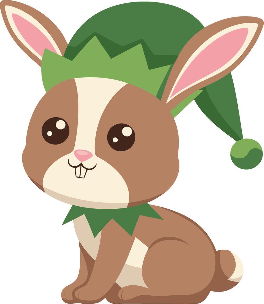 Cute Cartoon Bunny in Elf Hat Art for Holiday Designs and Kids Projects vector