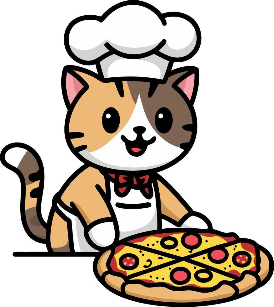 Cute Cartoon Cat Chef with Pizza Illustration for Kids Decor and Crafts vector