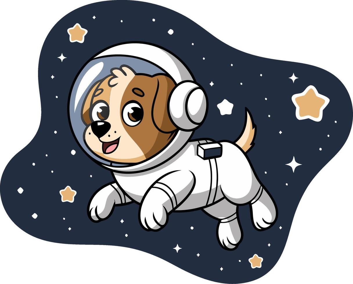 Cute Cartoon Dog Astronaut in Space Colorful Illustration vector