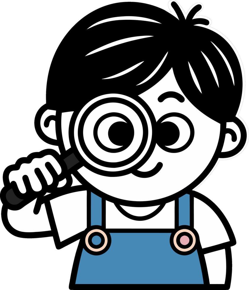 Cute Cartoon Kid with Magnifying Glass Illustration for Educational Use vector