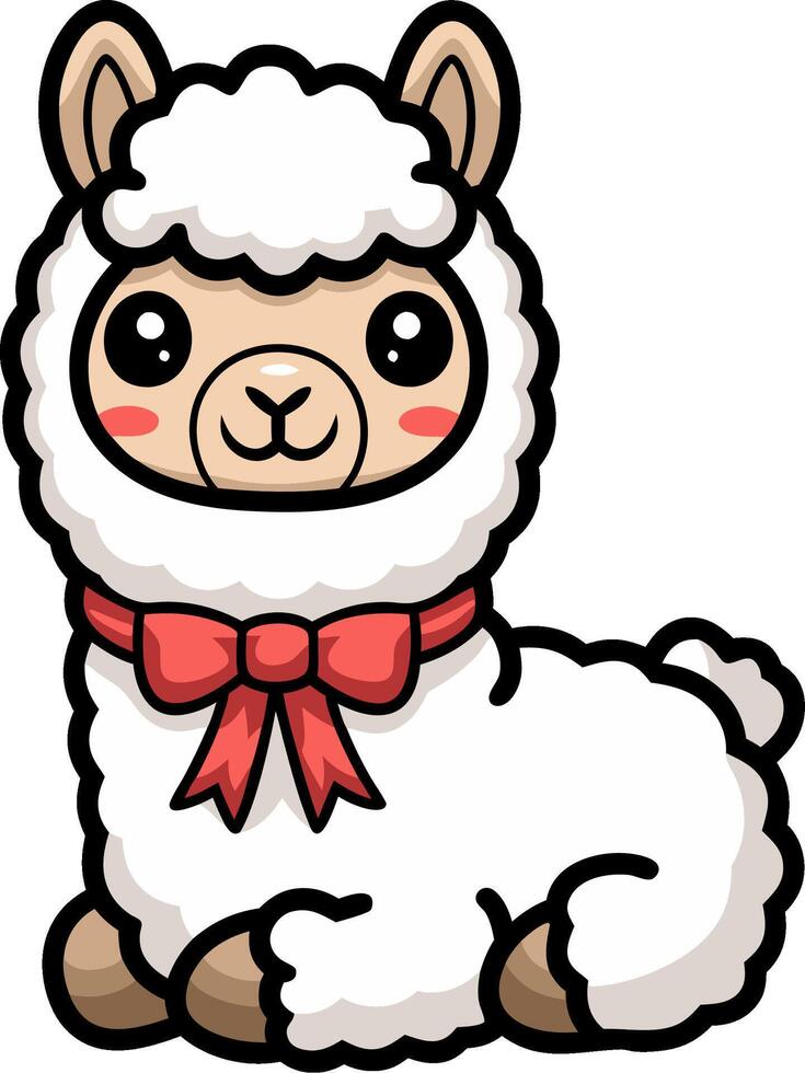 Cute Cartoon Llama with Red Bow Illustration for Kids Decor and Crafts vector