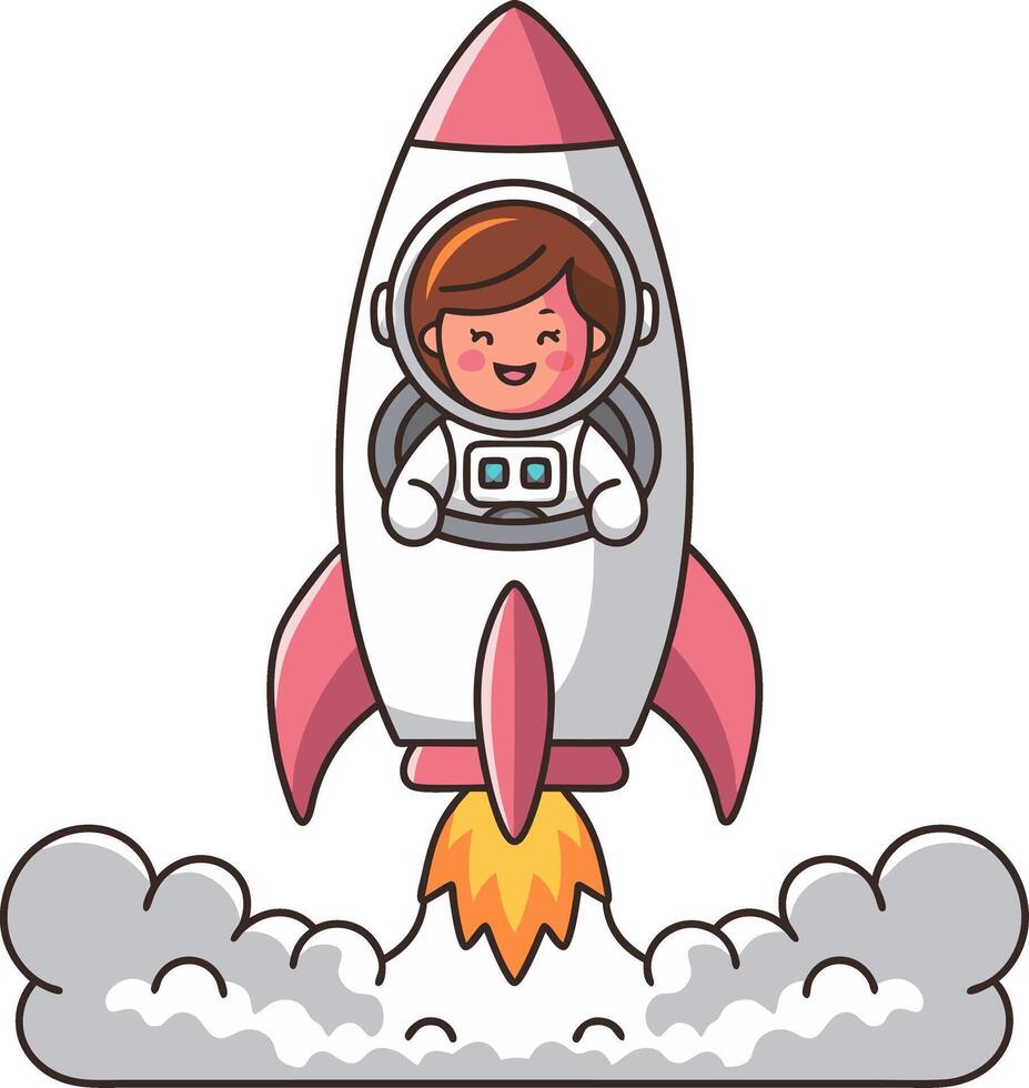 Cute Child Astronaut in Rocket Cartoon Perfect for Kids Projects and Illustrations vector