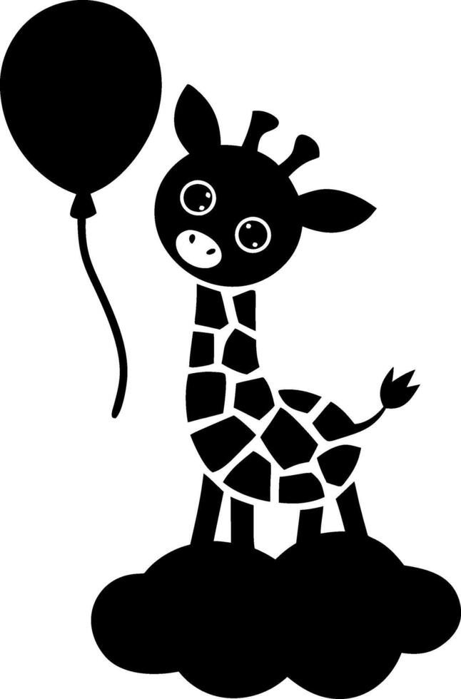 Cute Giraffe Silhouette with Balloon on Cloud Art for Kids Decoration vector