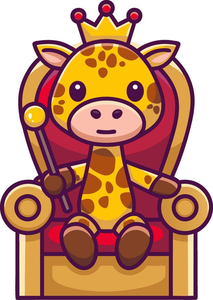 Cute cartoon giraffe sitting on a throne with a crown vector