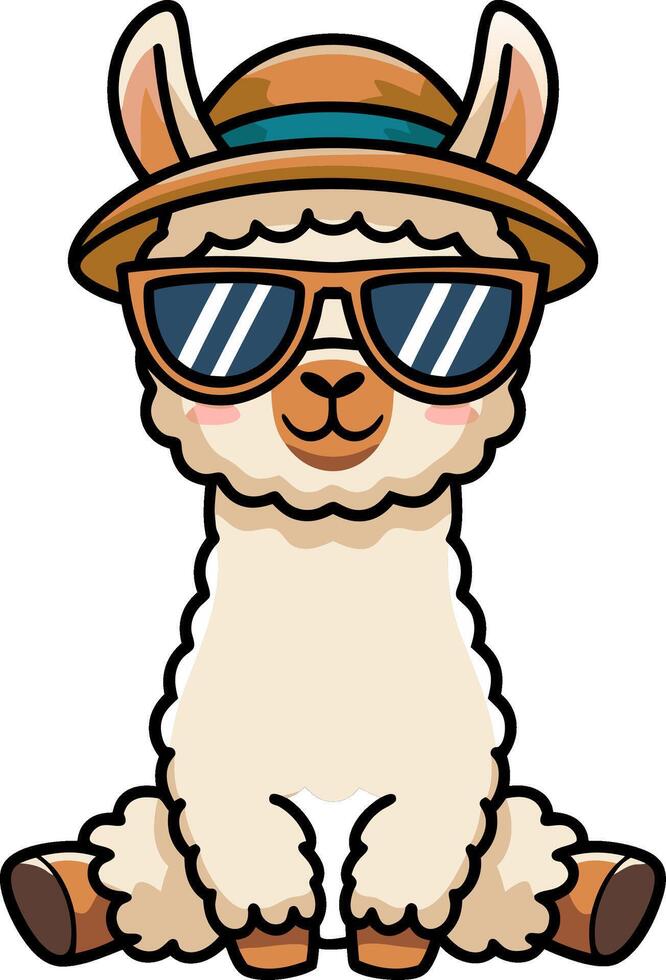Cute Hipster Alpaca with Sunglasses and Hat Illustration for Fun Designs vector