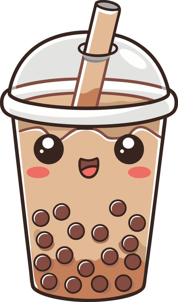 Cute Kawaii Bubble Tea Illustration with Happy Face for Cafe Decor and Merchandise vector