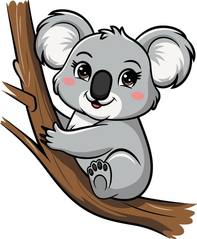 Cute Koala Sitting on Tree Branch Illustration for Kids and Nature Themes vector