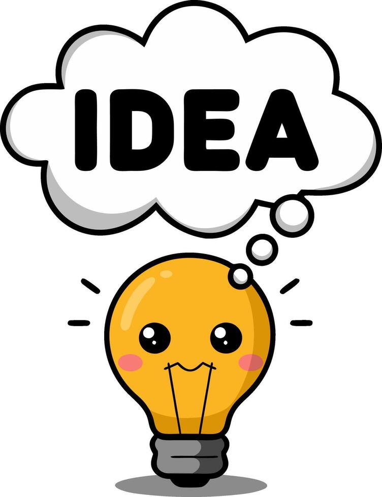 Cute Light Bulb Cartoon Innovation Idea with Thought Bubble vector