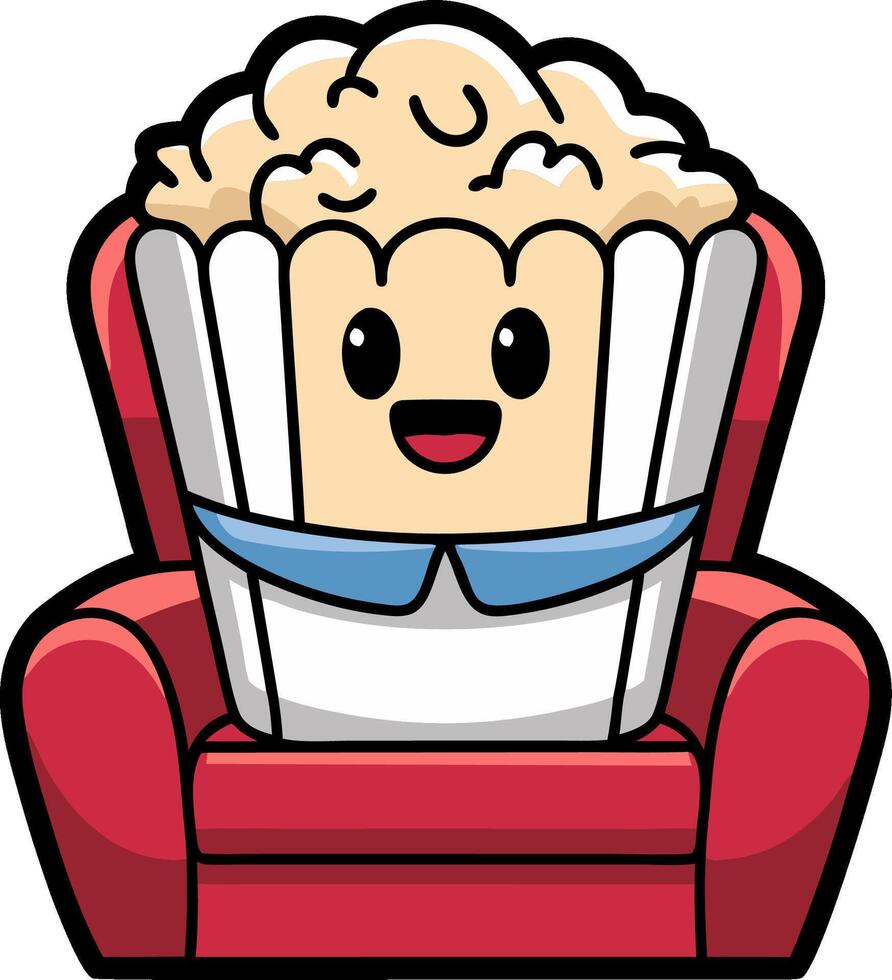 Cute Popcorn Character Relaxing in Red Armchair Illustration vector