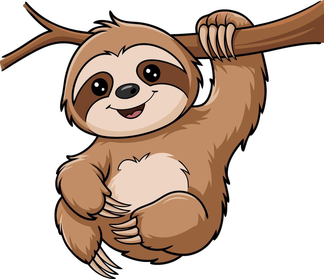 Cute Sloth Hanging on Branch Adorable Animal Cartoon Illustration vector