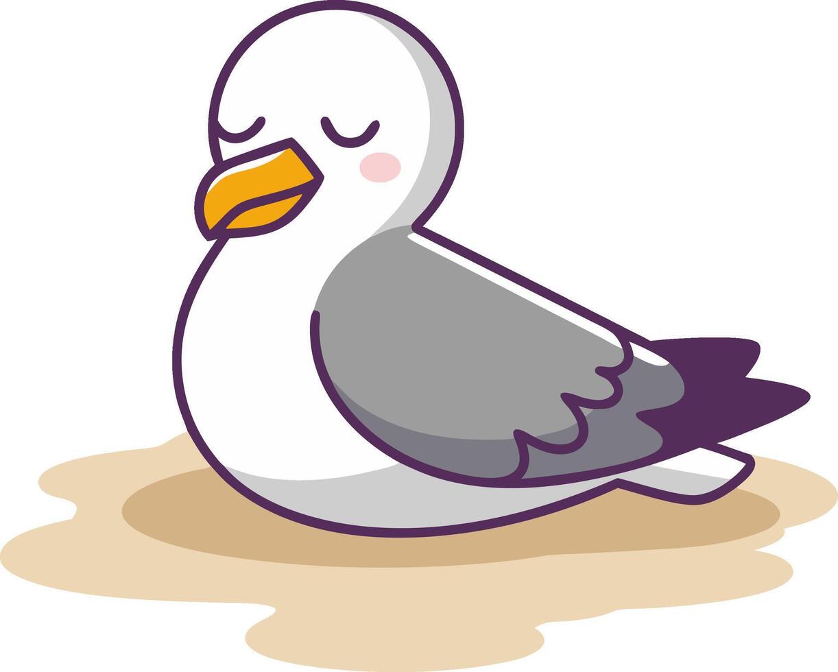 Cute Sleeping Seagull on Beach Illustration for Childrens Books and Crafts vector