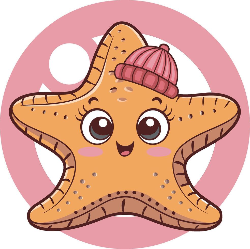 Cute Starfish Character with Winter Hat Cartoon Illustration vector