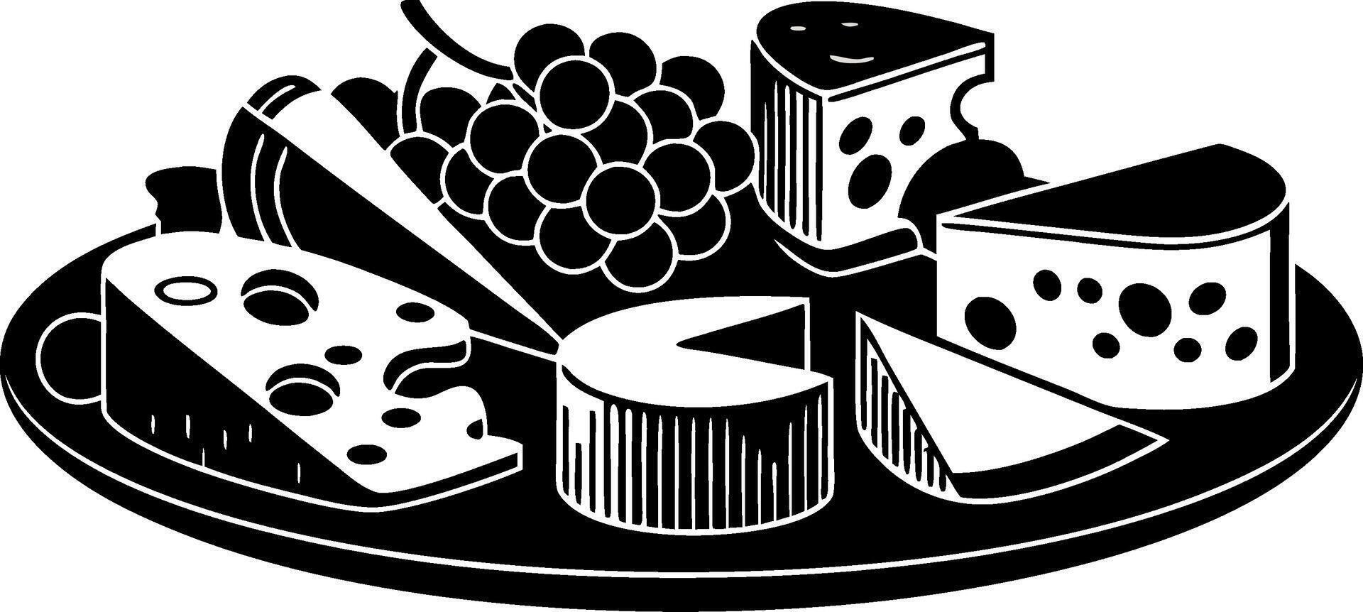 Delicious Cheese Platter Illustration with Grape and Fruit Arrangement vector
