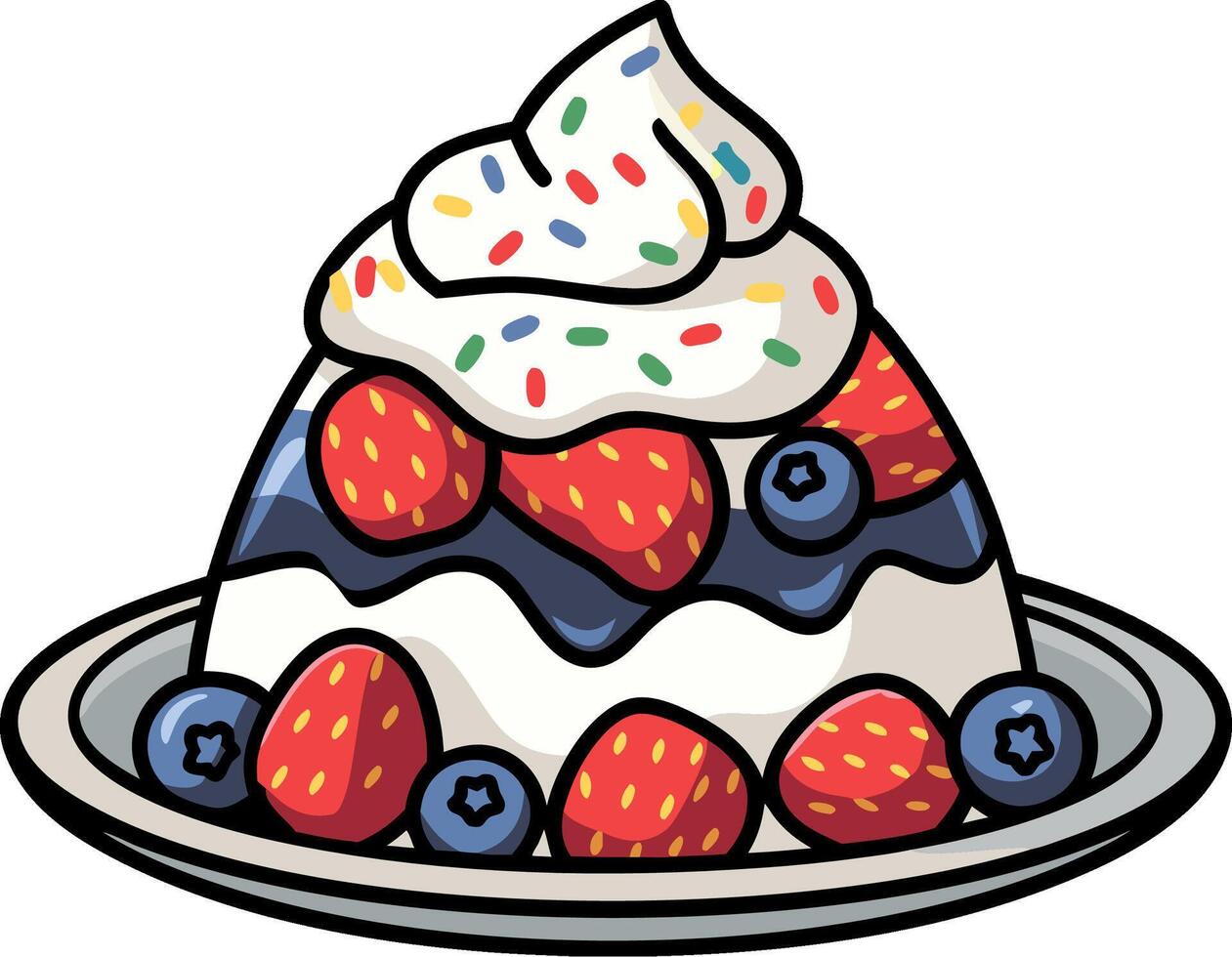Delicious Dessert With Berries Whipped Cream and Sprinkles Illustration for Posters vector