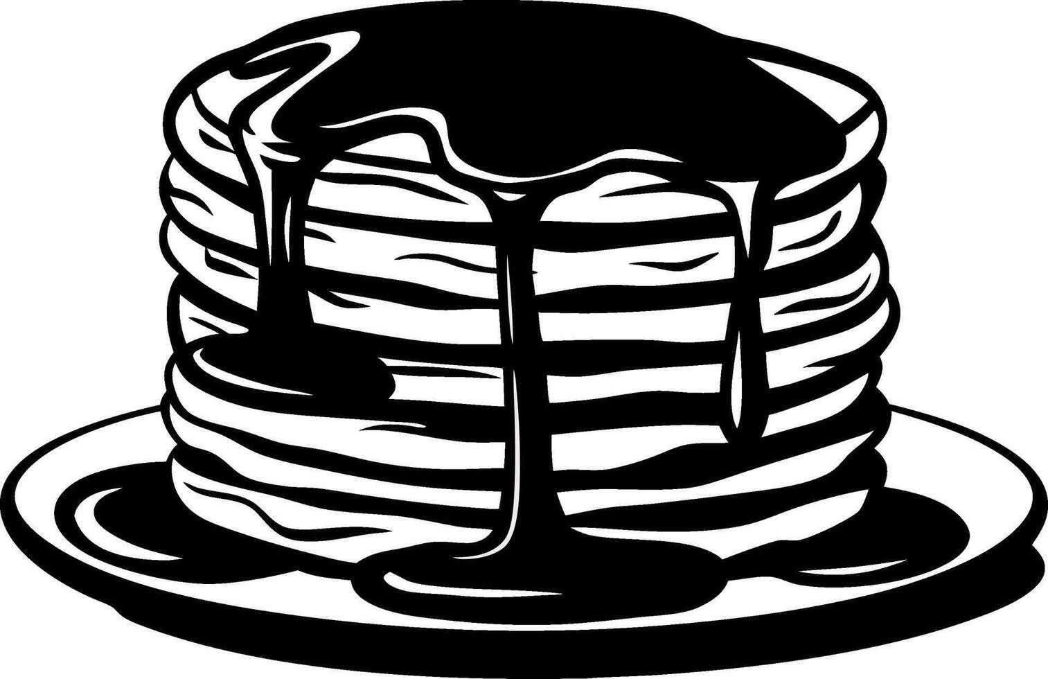 Delicious Stack of Pancakes with Syrup Black and White Art for Culinary Designs vector