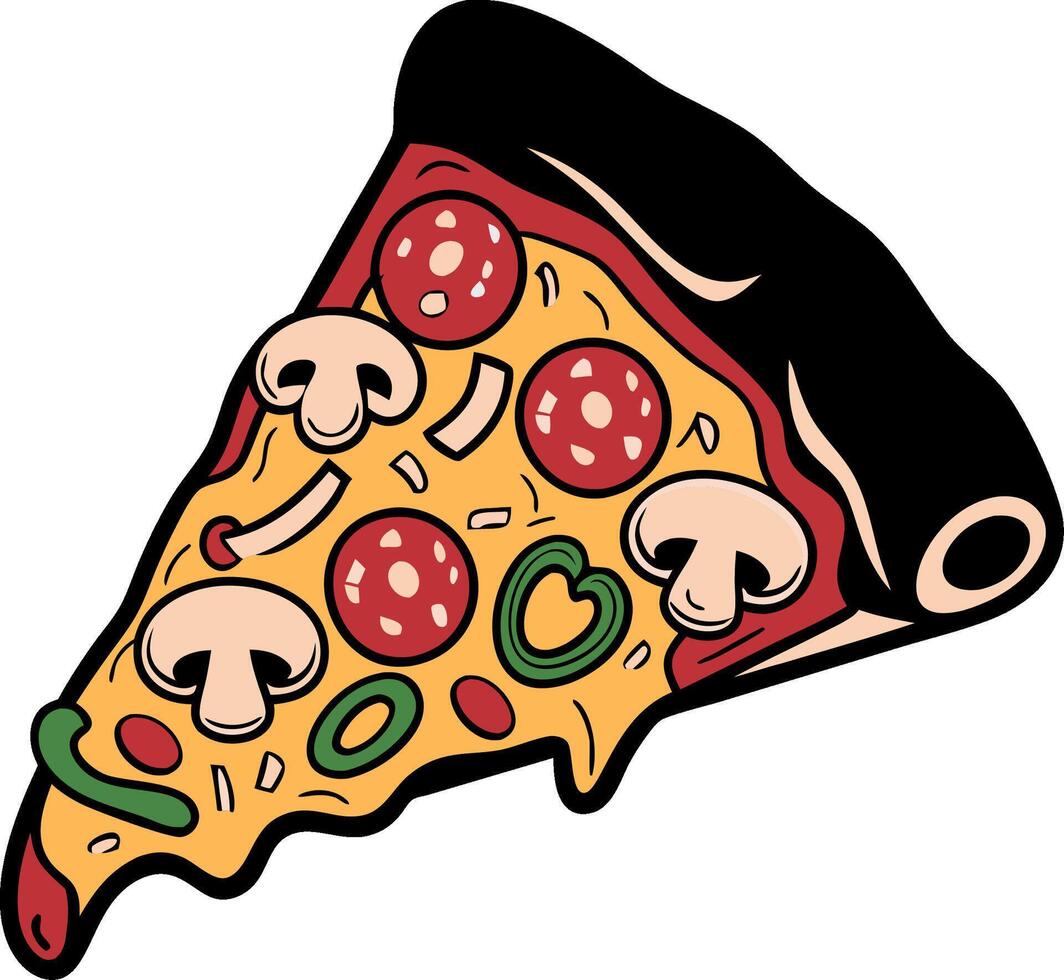 Delicious Pepperoni Pizza Slice with Mushrooms and Peppers for Restaurant Menu Design vector