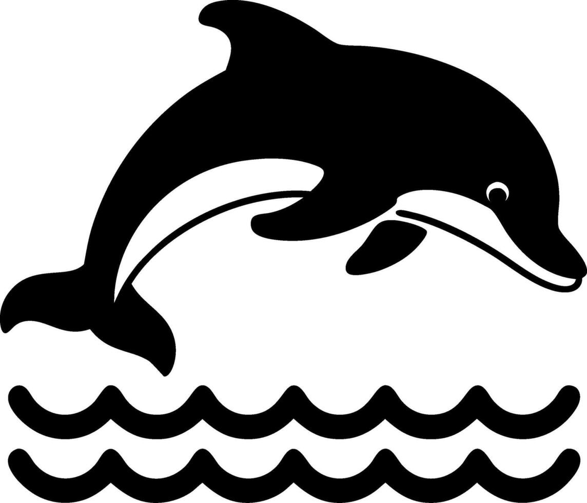 Dolphin Silhouette Jumping Over Waves Art for Tattoo or Coloring Book vector