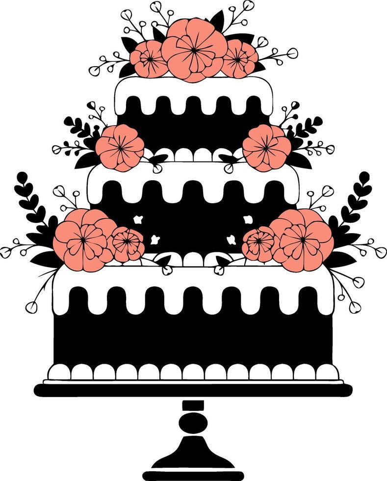 Elegant Floral Tiered Cake Illustration for Celebrations and Events vector