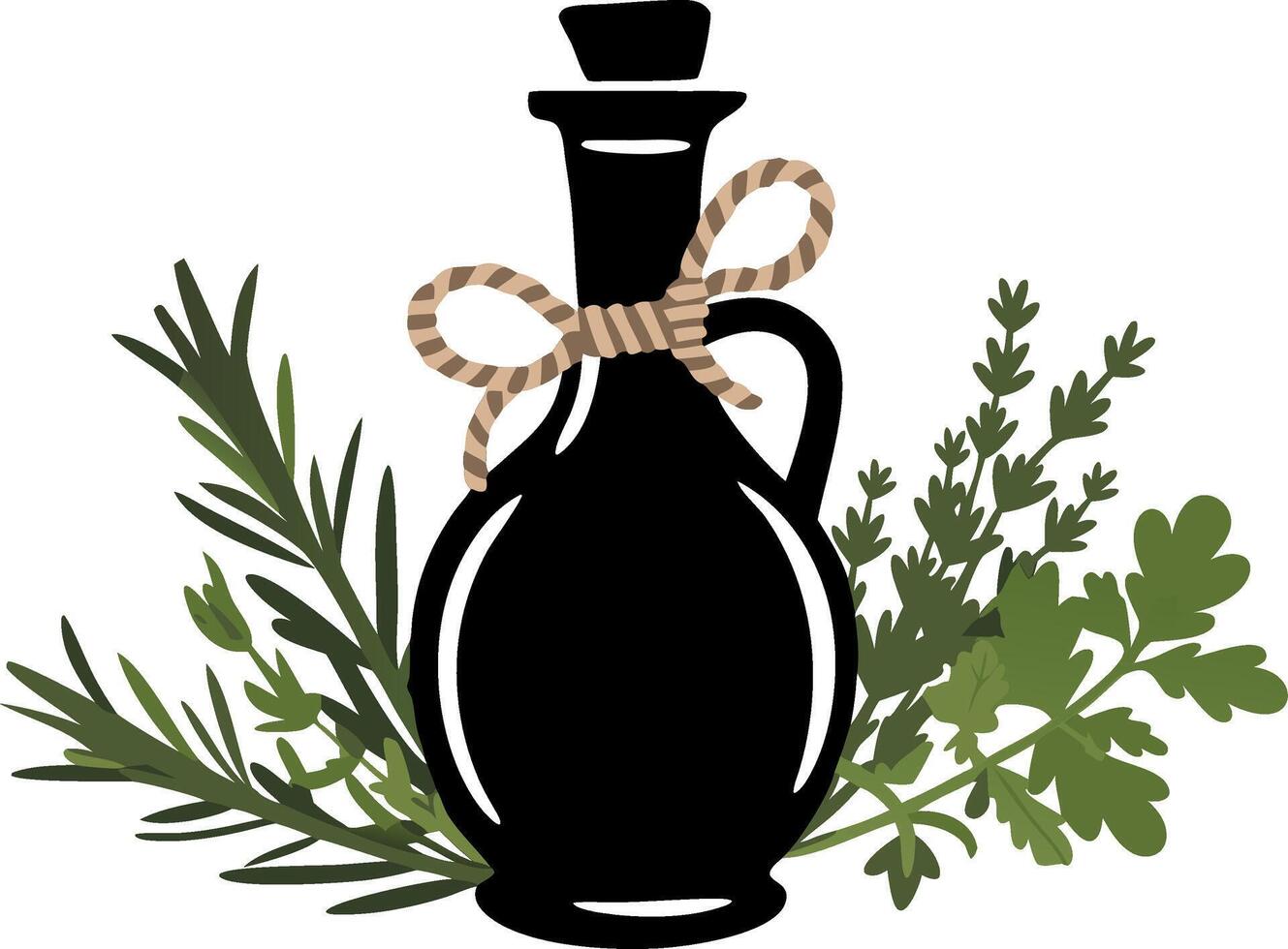 Elegant Oil Decanter with Fresh Herbs Illustration for Culinary Designs vector