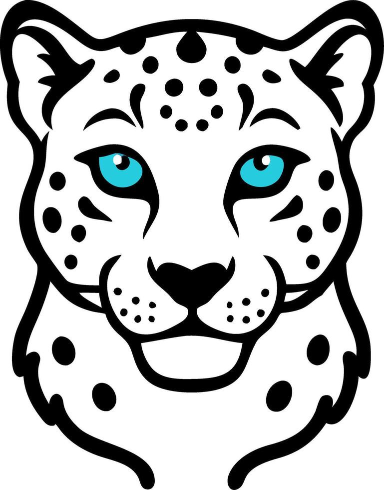 Elegant Snow Leopard Face Illustration With Blue Eyes vector