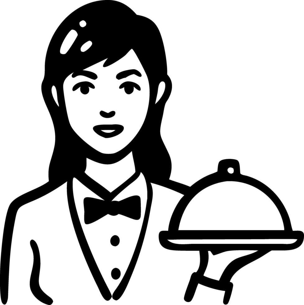 Elegant Waitress Holding Serving Tray Illustration for Hospitality Design vector