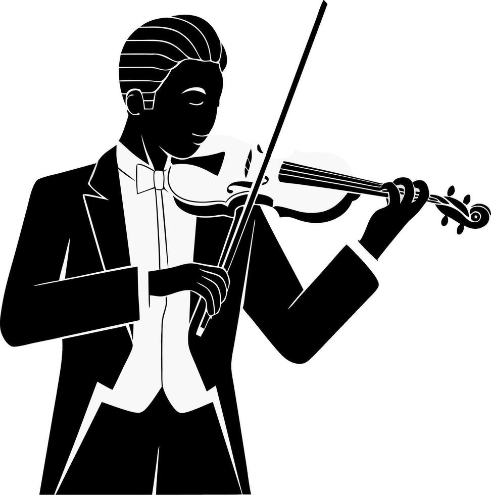 Elegant Violinist Silhouette in Formal Attire Playing Musical Instrument Art vector