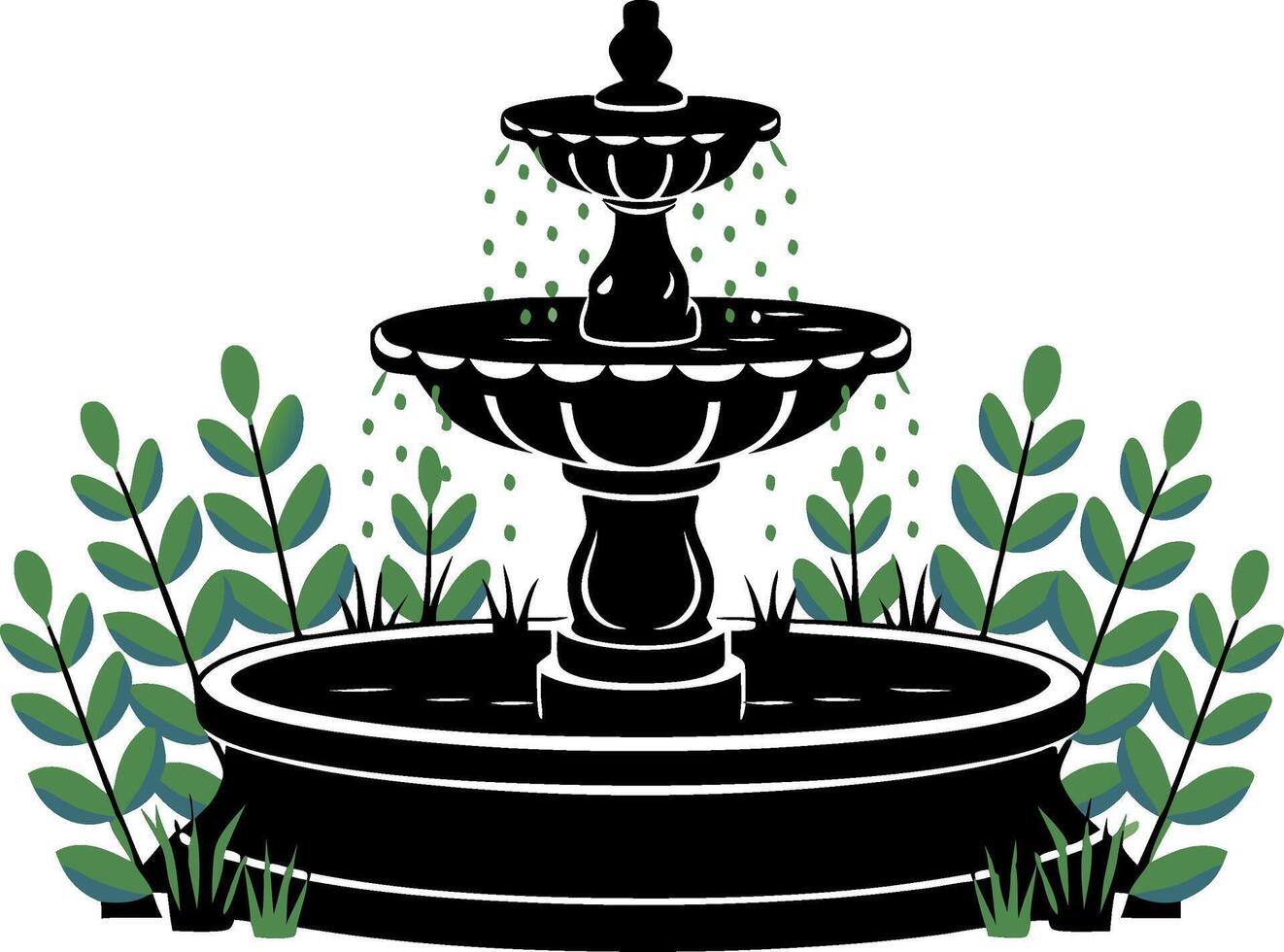 Elegant Water Fountain with Greenery Perfect for Garden Design and Decor Projects vector