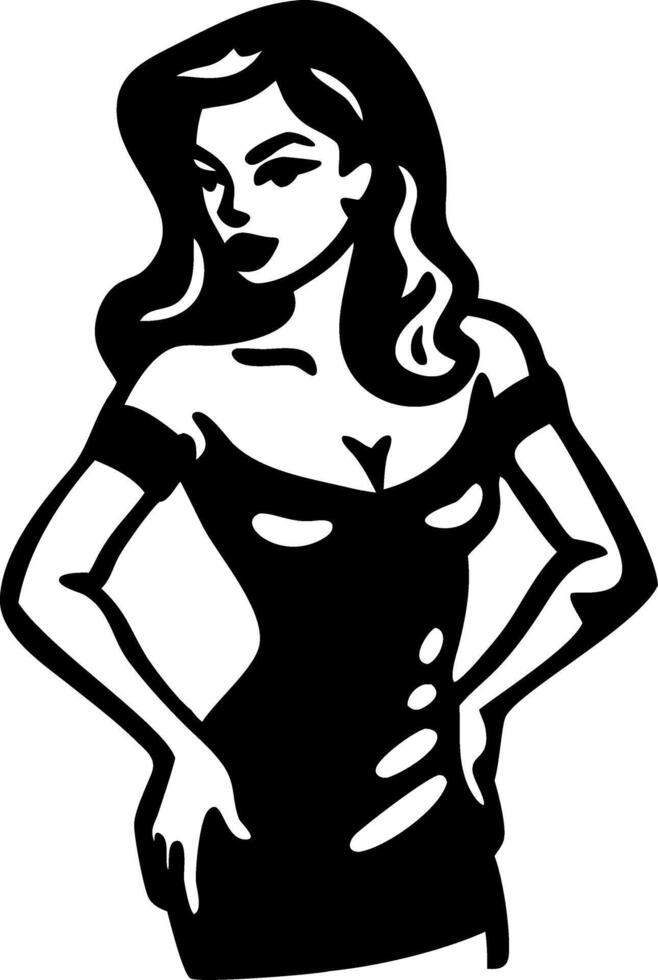 Elegant Woman Silhouette in Dress Art for Tattoos and Design Projects vector