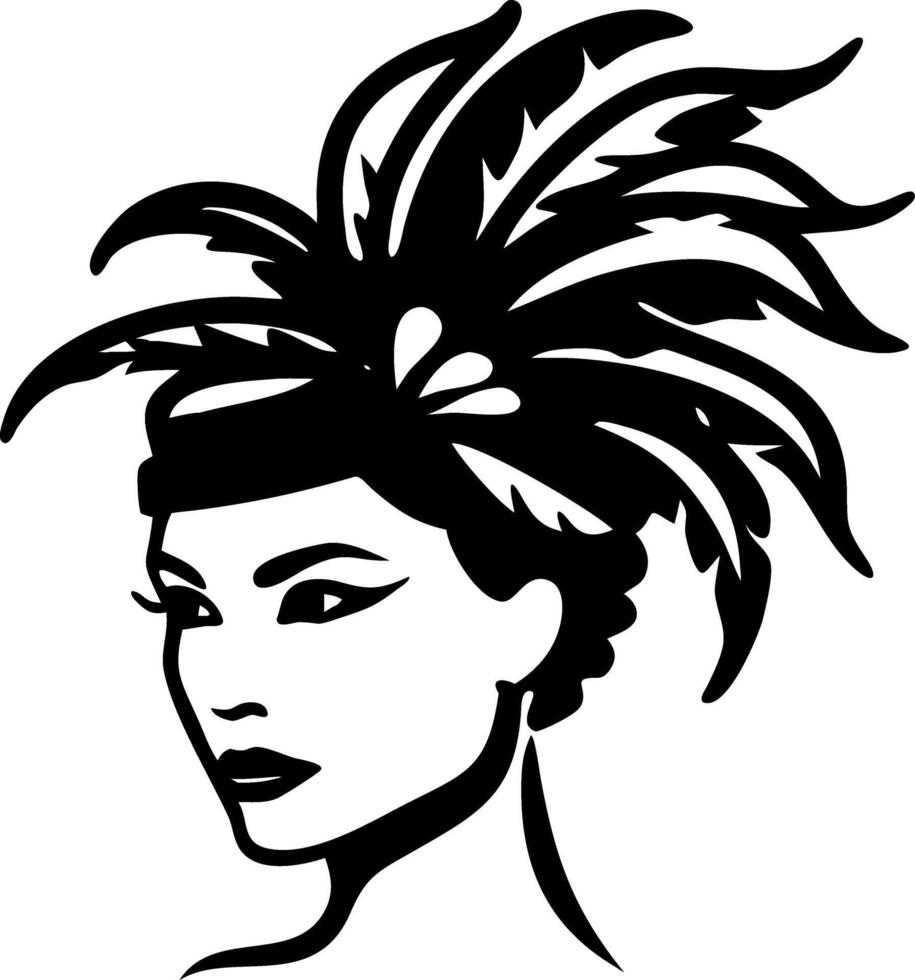 Elegant Woman with Feathered Headpiece Silhouette for Art and Design vector