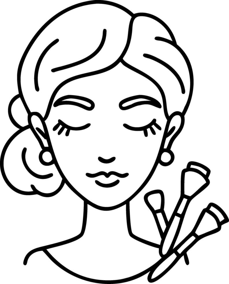 Elegant Woman with Makeup Brushes Line Art for Beauty Designs vector