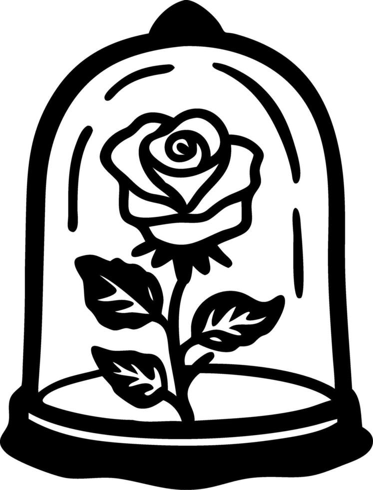 Enchanted Rose Under Glass Dome Art for Tattoo and Coloring Book Design vector