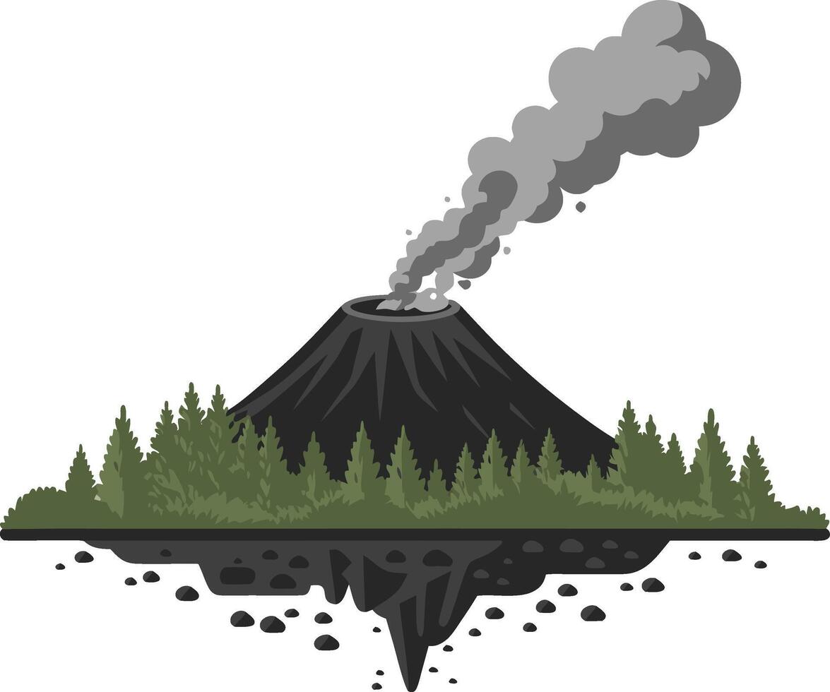 Erupting Volcano with Smoke and Forest Reflection Nature Illustration vector
