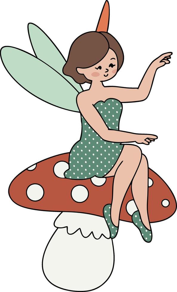 Fairy Sitting on Toadstool Illustration for Fantasy Art and Design Projects vector