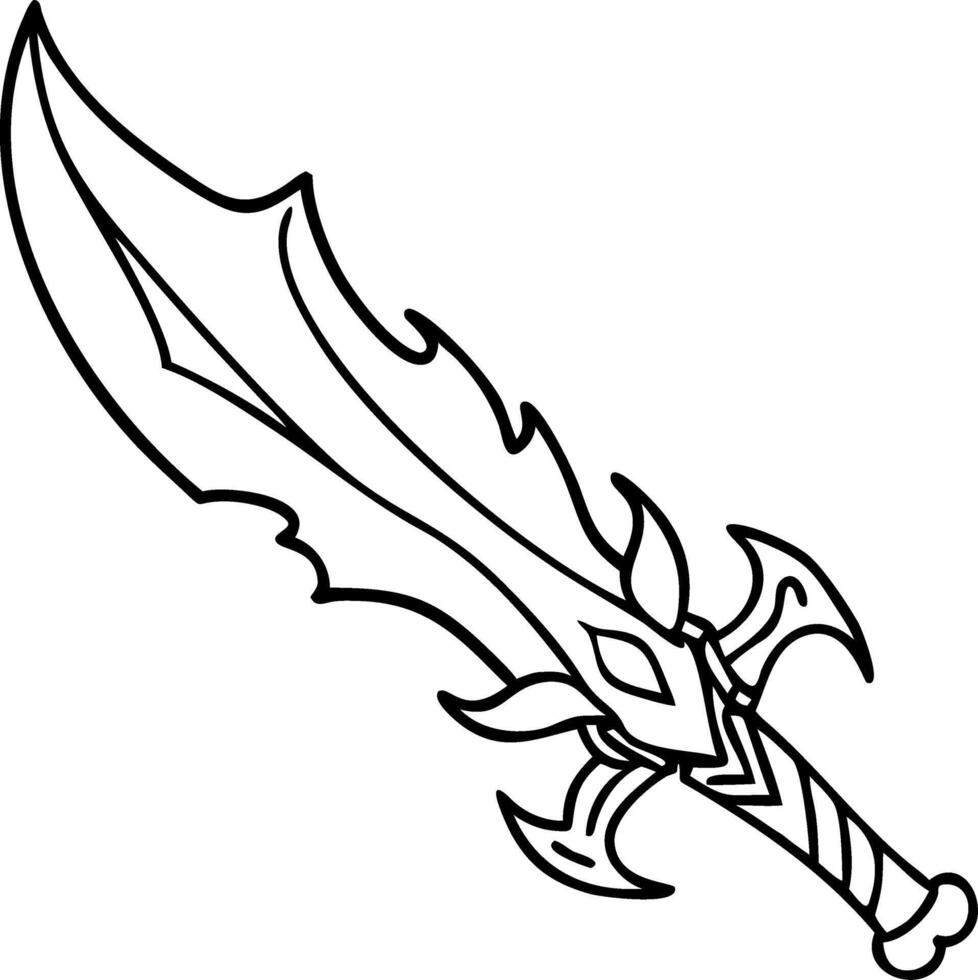 Fantasy Decorative Sword Outline for Tattoo and Coloring Design vector