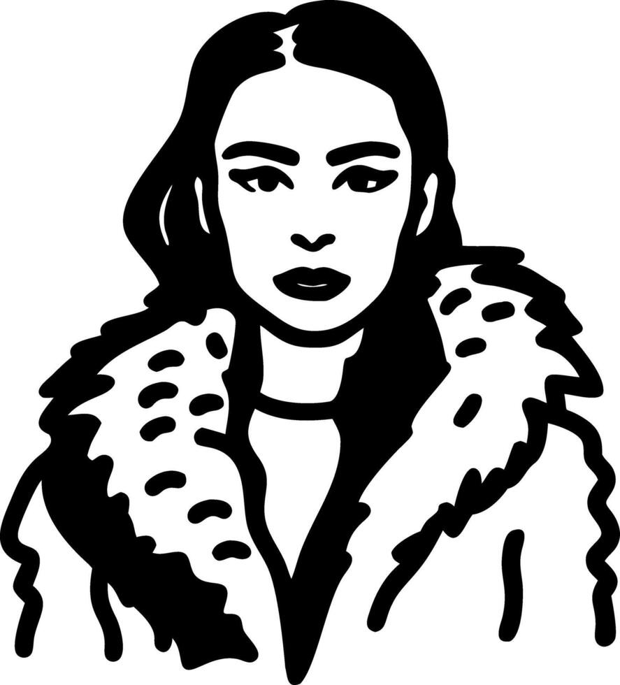 Fashionable Woman Art in Fur Coat for Design Tattoo or Coloring Book vector