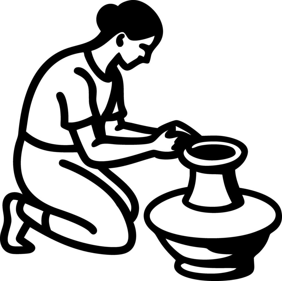 Female Potter Working with Clay Handcrafted Ceramics Art Illustration vector