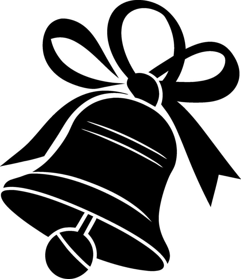 Festive Bell with Ribbon Outline for Holiday Design and Decoration vector