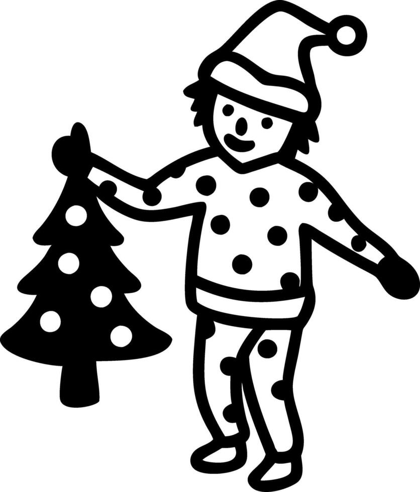 Festive Child Holding Christmas Tree Illustration for Holiday Crafts and Cards vector