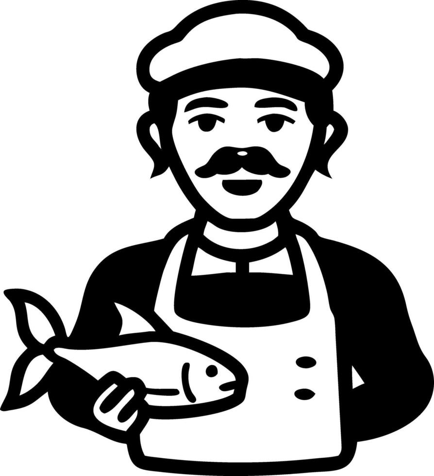 Fishmonger Holding Fresh Fish for Market and Culinary Art vector